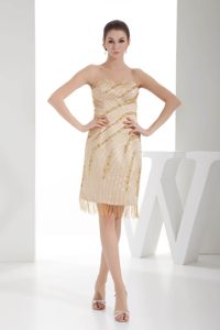 Column Sweetheart Knee-length Beaded Champagne Prom Dress