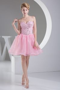 Delaware Pink Short Sweetheart Princess Prom Dress with Beading