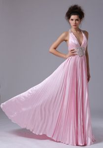 Pleat Beaded Halter Top Dresses for Prom Princess with the Back out