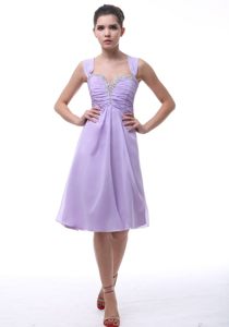 Wide Straps Lilac Debs Dress Ruche Beading Knee-length in Petropolis
