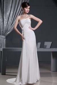 Simple Strapless Prom Party Dresses Sweep Train with Zipper up Back