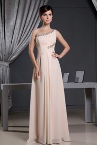 Cheap Floor-length Chiffon Beaded Prom Holiday Dress One Shoulder