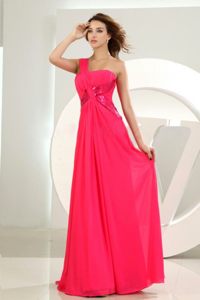 Stylish Sequins Prom Evening Dress One Shoulder Floor-length Chiffon