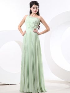 Luxurious One Shoulder Prom Celebrity Dresses with Pleat Floor-length