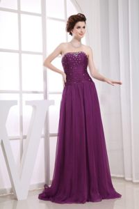 Brand New Chiffon Prom Bridesmaid Dress Sweep Train with Beading