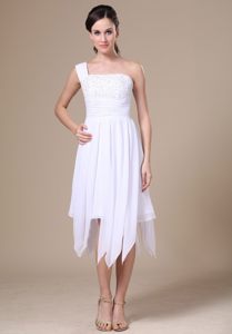 up-To-Date One Shoulder Prom Party Dresses Asymmetrical Appliques