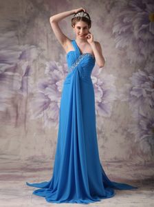 Gorgeous One Shoulder Prom Gown Dress Ruched and Beaded Bodice