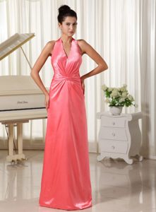 Watermelon v-Neck Halter Top Prom Evening Dresses with the Back out