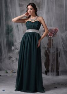 Delish Sweetheart Prom Holiday Dress Ruches Beaded Sash Dark Green