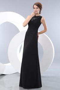 Simple Black Beaded Prom Celebrity Dress Sleeveless with Floor-length