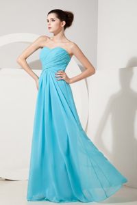 Exquisite Aqua Blue Chiffon Prom Theme Dresses with Ruches 2014