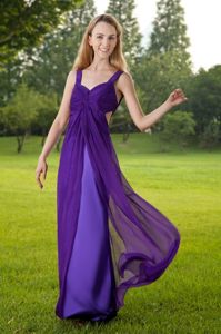 Purple Chiffon and Satin Straps Cutouts Back Prom Theme Dresses