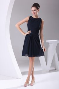 Beading Bateau Chiffon Mini Prom Nightclub Dress in Navy Blue