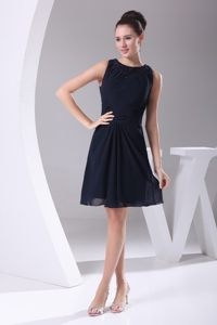 Beading Bateau Chiffon Mini Prom Nightclub Dress in Navy Blue