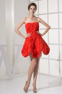 Ruches and Flowers Accent Mini Length Red Prom Cocktail Dresses