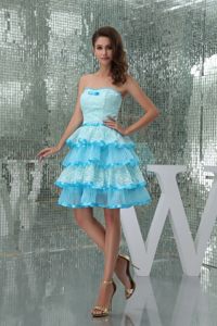 Ruffles Layers Accent Lace Organza Prom Bridesmaid Dress Aqua Blue