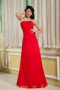 Ruches Decorate Red Floor Length Prom formal Dress of Strapless