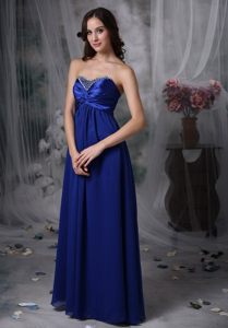 Royal Blue Chiffon Prom Pageant Dresses with Beading and Ruches