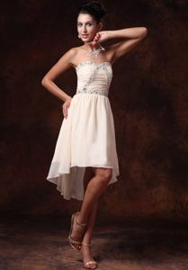 Beading and Ruches Accent Chiffon Prom Pageant Dress in Champagne