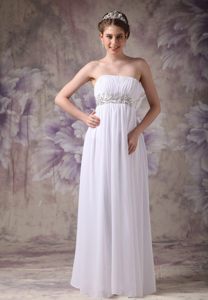 Appliqued and Ruched White Prom Homecoming Dress with Side Zipper