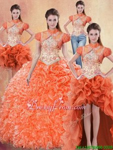 Charming Sleeveless Brush Train Lace Up With Train Beading and Ruffles Sweet 16 Dresses