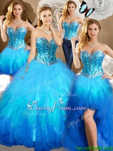 Sweet Floor Length Lace Up Ball Gown Prom Dress Multi-color and In forMilitary Ball and Sweet 16 and Quinceanera withBeading and Ruffles and Sequins