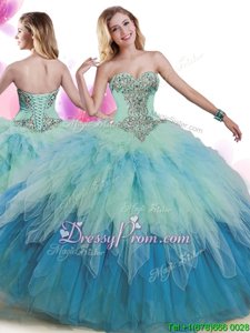 Enchanting Multi-color Lace Up Sweet 16 Dress Beading and Ruffles Sleeveless Floor Length