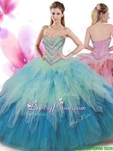 Top Selling Tulle Sweetheart Sleeveless Lace Up Beading and Ruffles Sweet 16 Quinceanera Dress inMulti-color
