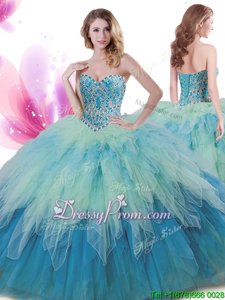 Pretty Multi-color Ball Gowns Tulle Sweetheart Sleeveless Beading and Ruffles Floor Length Lace Up Quinceanera Dresses