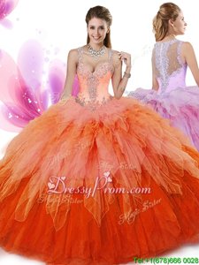 Spectacular V-neck Sleeveless Zipper Quinceanera Gown Multi-color Tulle