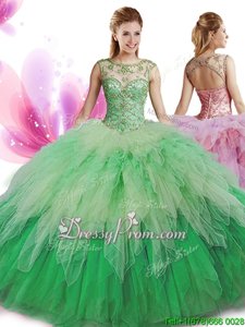 Sumptuous Scoop Sleeveless Tulle Quinceanera Gown Beading and Ruffles Zipper