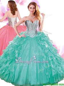 Luxurious Floor Length Ball Gowns Sleeveless Turquoise Vestidos de Quinceanera Lace Up