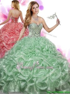 Ideal Ball Gowns Sweet 16 Dresses Green Sweetheart Organza Sleeveless Floor Length Lace Up