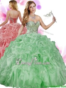Stylish Green Organza Lace Up Quinceanera Dress Sleeveless Floor Length Beading and Ruffles