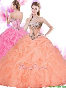 Lovely Orange Red Lace Up Sweet 16 Dresses Beading and Ruffles Sleeveless Floor Length