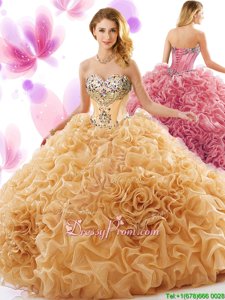 New Arrival Spring and Summer and Fall and Winter Organza Sleeveless Floor Length Quinceanera Dress andBeading and Ruffles