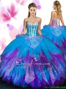Elegant Multi-color Lace Up Sweetheart Beading and Ruffled Layers Quinceanera Dresses Tulle Sleeveless