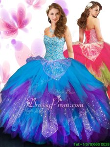 Amazing Multi-color Sleeveless Floor Length Beading and Ruffled Layers Lace Up Quinceanera Gown
