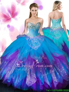 Free and Easy Multi-color Sleeveless Beading and Ruffles Floor Length 15th Birthday Dress