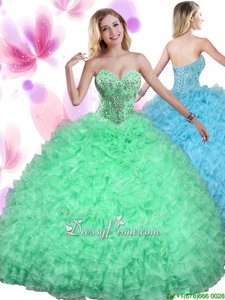 Edgy Ball Gowns Sweet 16 Dress Spring Green Sweetheart Organza Sleeveless Floor Length Lace Up