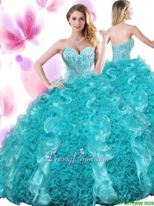 Fashionable Teal Lace Up Sweetheart Beading and Ruffles 15 Quinceanera Dress Organza Sleeveless