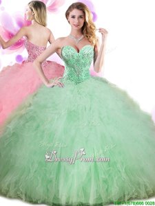 Apple Green Lace Up 15 Quinceanera Dress Beading and Ruffles and Pick Ups Sleeveless Floor Length