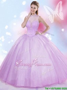 Stylish Lilac Sleeveless Tulle Lace Up 15 Quinceanera Dress forMilitary Ball and Sweet 16 and Quinceanera