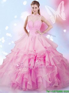 Great Spring and Summer and Fall and Winter Tulle Sleeveless Floor Length Sweet 16 Quinceanera Dress andBeading and Ruffles