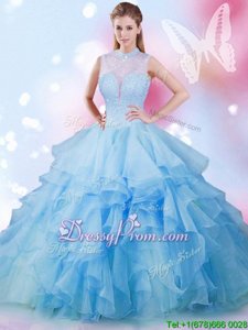 Clearance Floor Length Lace Up Quinceanera Dresses Baby Blue and In forMilitary Ball and Sweet 16 and Quinceanera withBeading and Ruffles