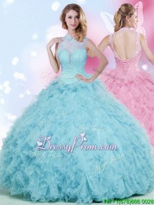 Superior Beading and Ruffles 15 Quinceanera Dress Baby Blue Lace Up Sleeveless Floor Length