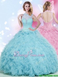 Superior Beading and Ruffles 15 Quinceanera Dress Baby Blue Lace Up Sleeveless Floor Length