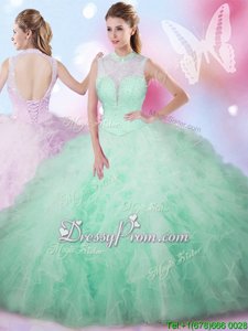 Captivating Apple Green Sleeveless Beading and Ruffles Floor Length Sweet 16 Dress