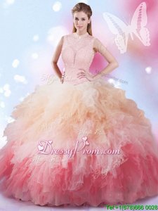 Admirable Multi-color Vestidos de Quinceanera Military Ball and Sweet 16 and Quinceanera and For withBeading and Ruffles High-neck Sleeveless Lace Up