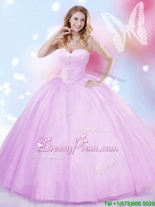 Eye-catching Tulle Sweetheart Sleeveless Lace Up Beading Sweet 16 Dresses inLilac